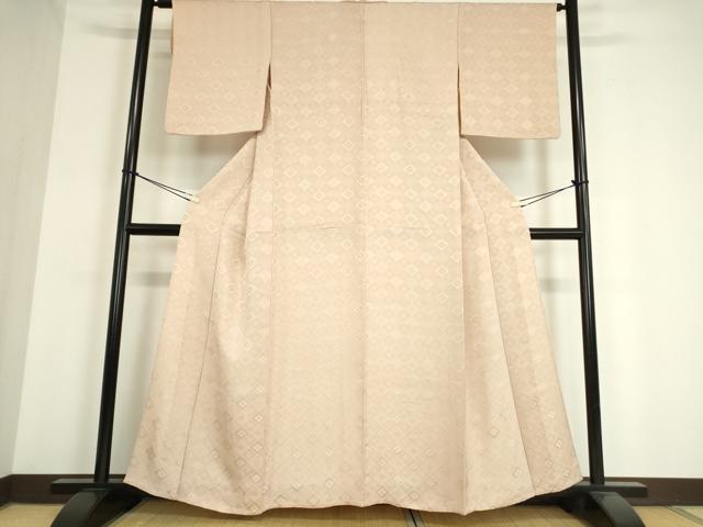 平和屋着物▽上質な色無地　単衣　花菱地紋　灰桜色　正絹　逸品　DAAV5057az