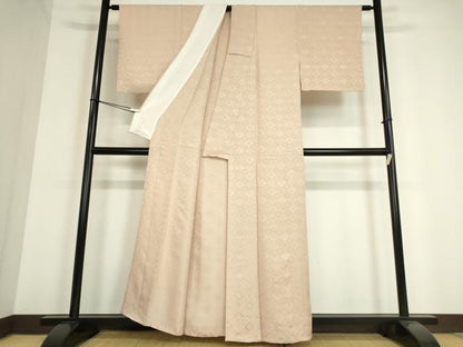 平和屋着物▽上質な色無地　単衣　花菱地紋　灰桜色　正絹　逸品　DAAV5057az