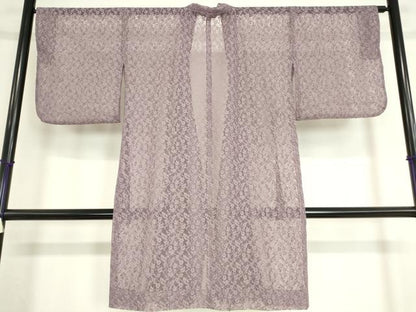平和屋着物▽道中着　スリーシーズン　春夏秋　塵除け　総レース　草花文　梅鼠色　ロング丈　DAAV5061az
