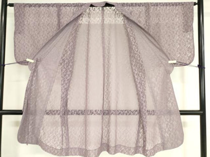 平和屋着物▽道中着　スリーシーズン　春夏秋　塵除け　総レース　草花文　梅鼠色　ロング丈　DAAV5061az