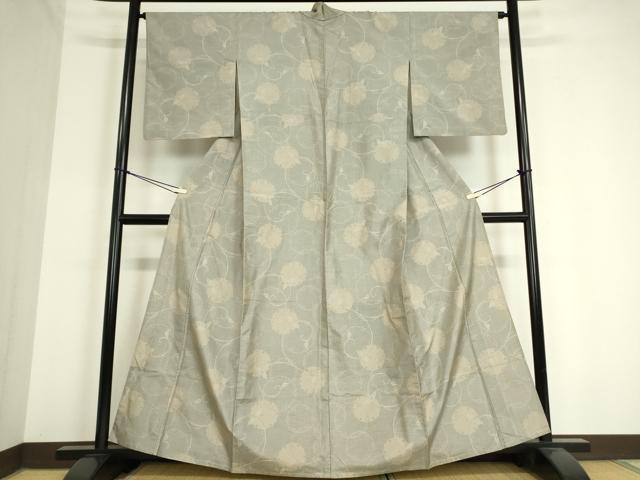 平和屋着物▽本場大島紬 白大島 単衣 雪輪重ね唐草文 正絹 逸品 DAAV5071az