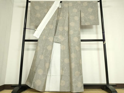 平和屋着物▽本場大島紬 白大島 単衣 雪輪重ね唐草文 正絹 逸品 DAAV5071az