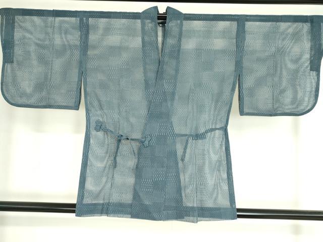 平和屋着物▽道中着 スリーシーズン 春夏秋 塵除け 変わり市松文 紺鼠色 正絹 逸品 DAAV5073az