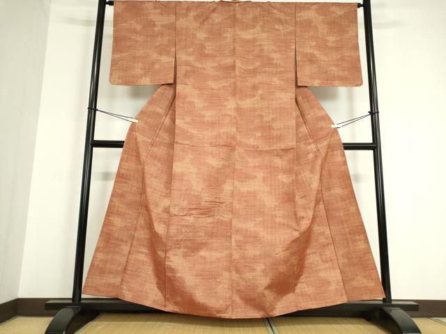 平和屋着物▽上質な紬 単衣 霞文 正絹 逸品 DAAV5076az