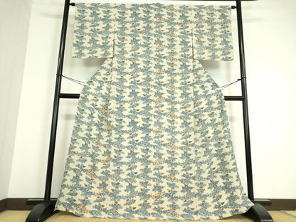 平和屋着物▽上質な小紋 単衣 作家物 藍 型染 草花文 正絹 逸品 DAAV5080az