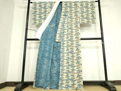 平和屋着物▽上質な小紋 単衣 作家物 藍 型染 草花文 正絹 逸品 DAAV5080az