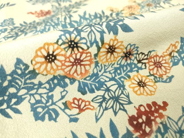平和屋着物▽上質な小紋 単衣 作家物 藍 型染 草花文 正絹 逸品 DAAV5080az
