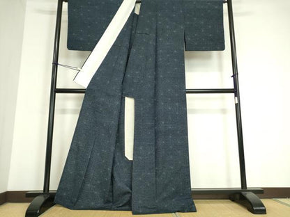平和屋着物▽上質な紬 単衣 麻の葉文 正絹 逸品 DAAV5084az