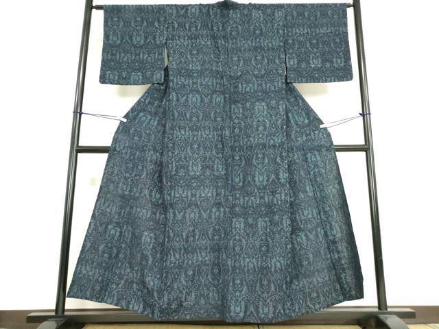 平和屋着物▽結城紬 単衣 幾何学花文 正絹 逸品 DAAV5085az