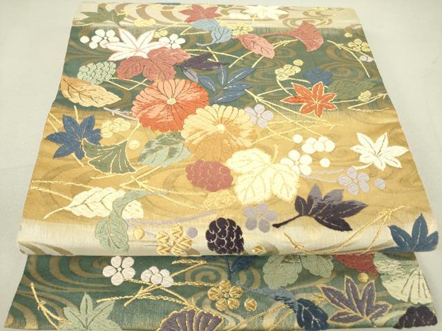 平和屋着物●六通柄袋帯 唐織 菊楓文 金糸 正絹 逸品 DAAV5149az