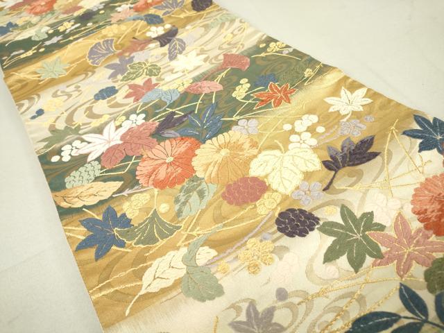 平和屋着物●六通柄袋帯 唐織 菊楓文 金糸 正絹 逸品 DAAV5149az