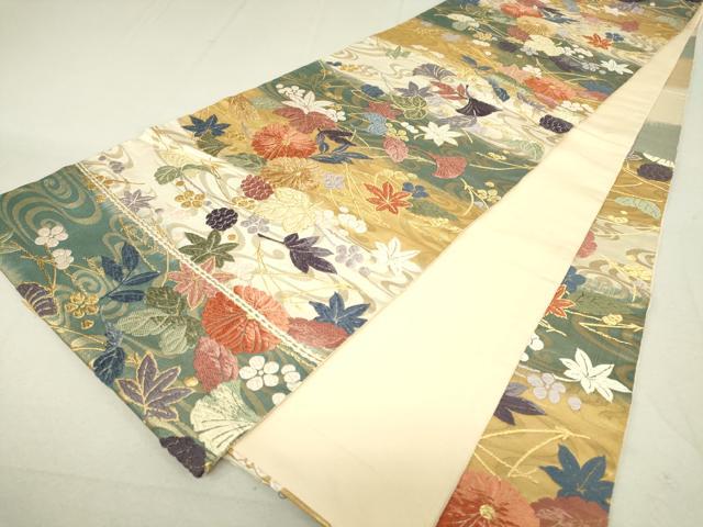 平和屋着物●六通柄袋帯 唐織 菊楓文 金糸 正絹 逸品 DAAV5149az