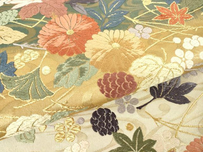 平和屋着物●六通柄袋帯 唐織 菊楓文 金糸 正絹 逸品 DAAV5149az
