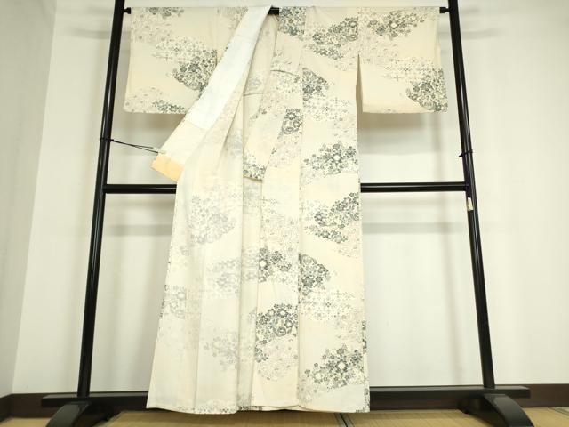 平和屋着物▽上質な小紋 単衣 霞取り花鳥文 正絹 逸品 DAAV5174az