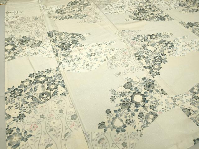 平和屋着物▽上質な小紋 単衣 霞取り花鳥文 正絹 逸品 DAAV5174az
