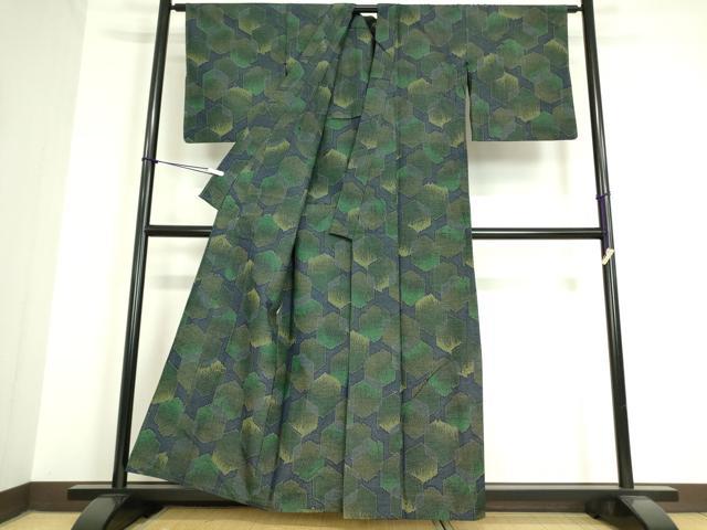 平和屋着物▽上質な紬 単衣 亀甲文 正絹 逸品 DAAV5177az