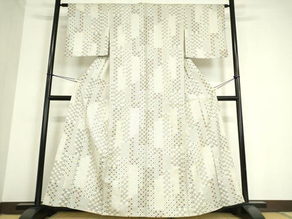 平和屋着物▽上質な紬 単衣 志ぐれ 亀甲絣 反端付き 正絹 逸品 DAAV5180az