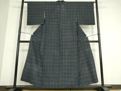 平和屋着物▽結城紬　単衣　亀甲花文　正絹　逸品　DAAV5181az