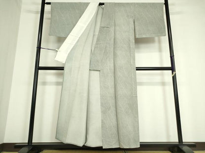 平和屋着物▽上質な小紋　単衣　紬地　よろけ縞　正絹　逸品　DAAV5182az