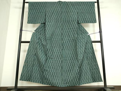 平和屋着物▽上質な紬 単衣 市松文 正絹 逸品 DAAV5187az