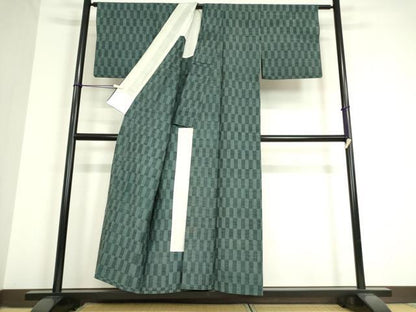 平和屋着物▽上質な紬 単衣 市松文 正絹 逸品 DAAV5187az