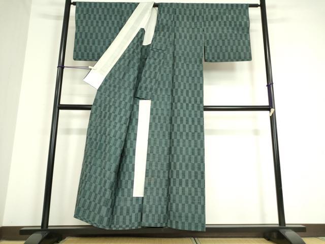 平和屋着物▽上質な紬 単衣 市松文 正絹 逸品 DAAV5187az