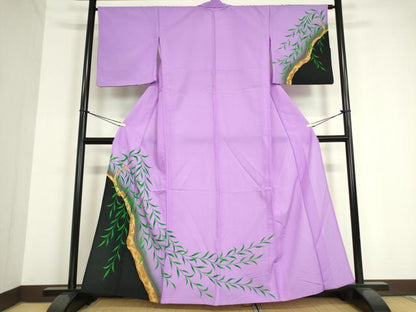平和屋着物▽訪問着 単衣 枝葉文 洗える着物 DAAV5195az