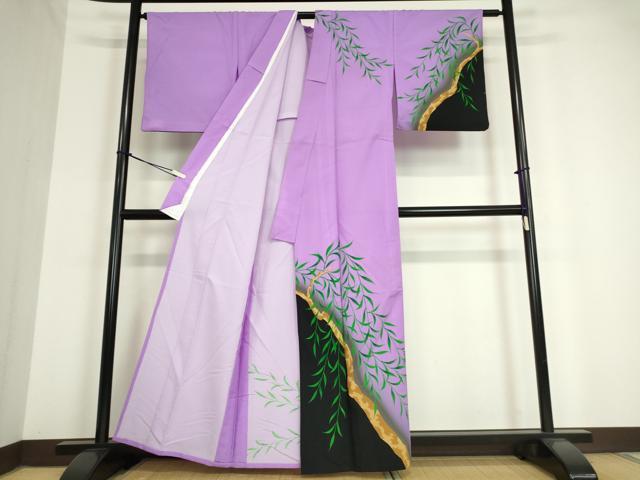 平和屋着物▽訪問着 単衣 枝葉文 洗える着物 DAAV5195az