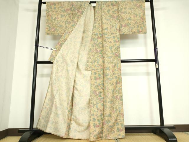 平和屋着物▽小紋 単衣 更紗花文 DAAV5198az