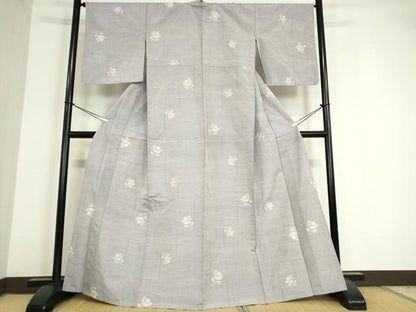 平和屋着物▽上質な紬 単衣 草花文 正絹 逸品 DAAV5205az