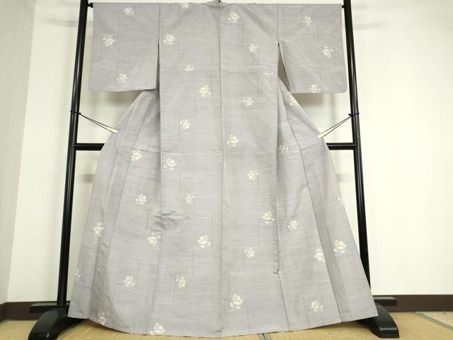 平和屋着物▽上質な紬 単衣 草花文 正絹 逸品 DAAV5205az