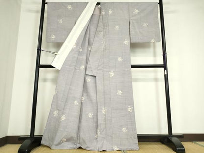 平和屋着物▽上質な紬 単衣 草花文 正絹 逸品 DAAV5205az