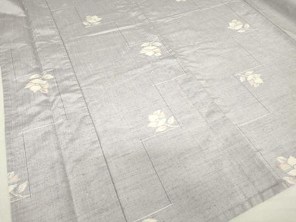 平和屋着物▽上質な紬 単衣 草花文 正絹 逸品 DAAV5205az