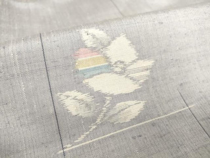 平和屋着物▽上質な紬 単衣 草花文 正絹 逸品 DAAV5205az