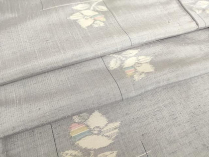 平和屋着物▽上質な紬 単衣 草花文 正絹 逸品 DAAV5205az