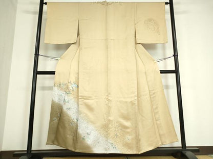 平和屋着物▽訪問着 単衣 駒刺繍 地紙花文 暈し染め 銀彩 正絹 逸品 DAAV5206az