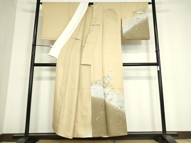 平和屋着物▽訪問着 単衣 駒刺繍 地紙花文 暈し染め 銀彩 正絹 逸品 DAAV5206az