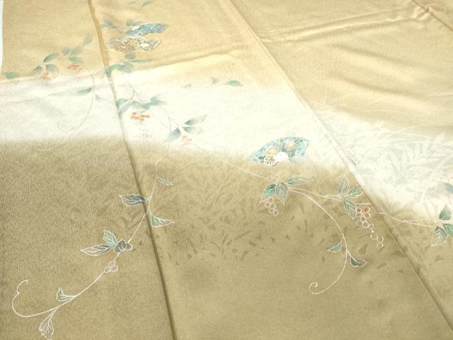平和屋着物▽訪問着 単衣 駒刺繍 地紙花文 暈し染め 銀彩 正絹 逸品 DAAV5206az