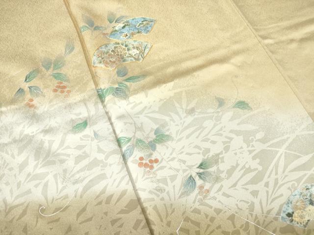 平和屋着物▽訪問着 単衣 駒刺繍 地紙花文 暈し染め 銀彩 正絹 逸品 DAAV5206az
