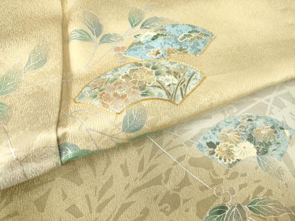 平和屋着物▽訪問着 単衣 駒刺繍 地紙花文 暈し染め 銀彩 正絹 逸品 DAAV5206az