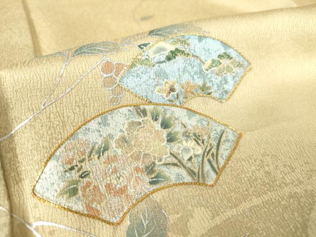 平和屋着物▽訪問着 単衣 駒刺繍 地紙花文 暈し染め 銀彩 正絹 逸品 DAAV5206az