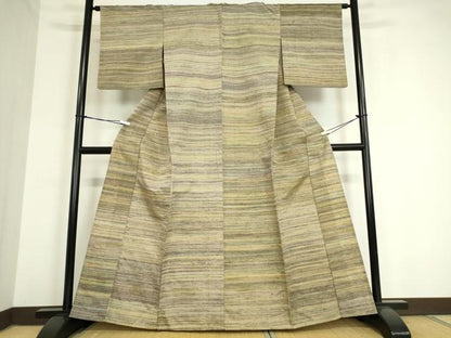 平和屋着物▽上質な紬　単衣　横段霞文　正絹　逸品　DAAV5210az