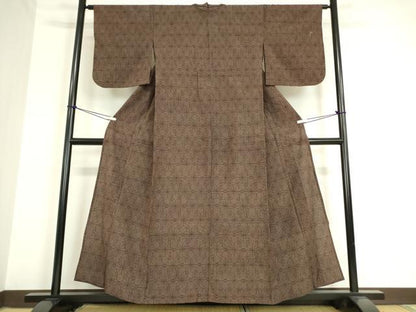 平和屋着物▽結城ちぢみ 単衣 麻の葉文 正絹 逸品 DAAV5211az