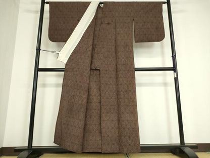 平和屋着物▽結城ちぢみ 単衣 麻の葉文 正絹 逸品 DAAV5211az
