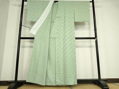 平和屋着物▽上質な色無地 単衣 笹地紋 錆青磁色 正絹 逸品 未使用 DAAV5213az