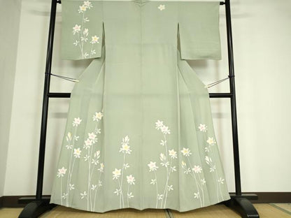 平和屋着物▽訪問着 単衣 草花文 正絹 逸品 DAAV5214az