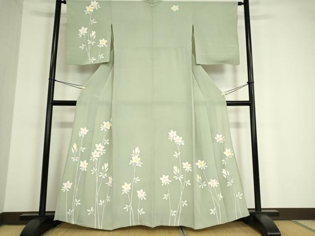 平和屋着物▽訪問着 単衣 草花文 正絹 逸品 DAAV5214az