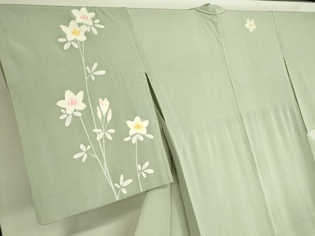 平和屋着物▽訪問着 単衣 草花文 正絹 逸品 DAAV5214az