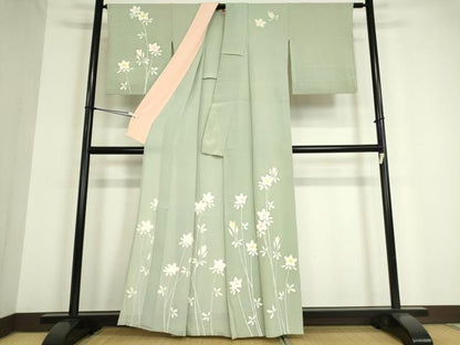 平和屋着物▽訪問着 単衣 草花文 正絹 逸品 DAAV5214az
