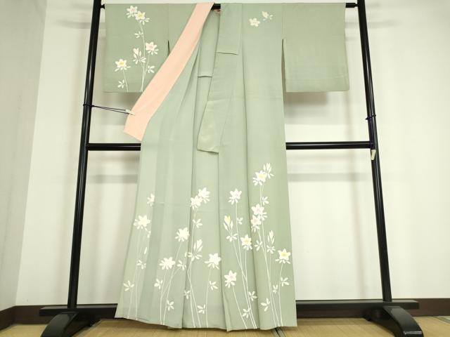 平和屋着物▽訪問着 単衣 草花文 正絹 逸品 DAAV5214az